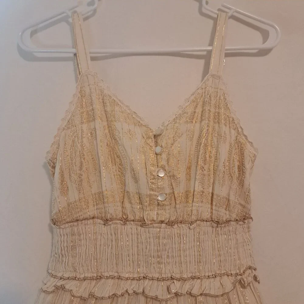 Anthropologie Cream and Gold Maxi Dress - Picture 4 of 16
